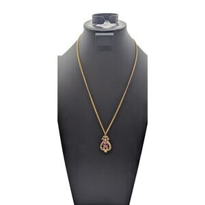 Vintage AVON Purple Stone Faux Bead Gold Tone Pendant 24" Chain Necklace